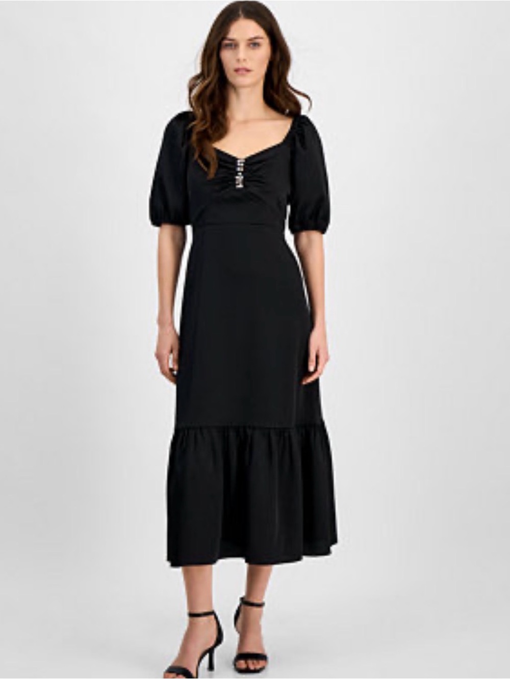 Anne Klein Black Midi Dress with Puff Sleeves